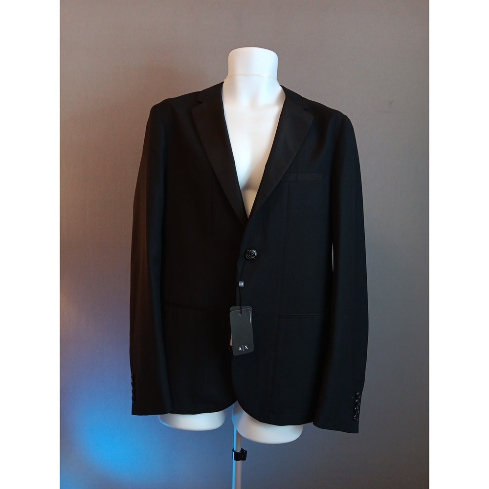 Armani Exchange Mens Modern Fit Sport Coat Blazer 40R Black Solid Stretch NWT